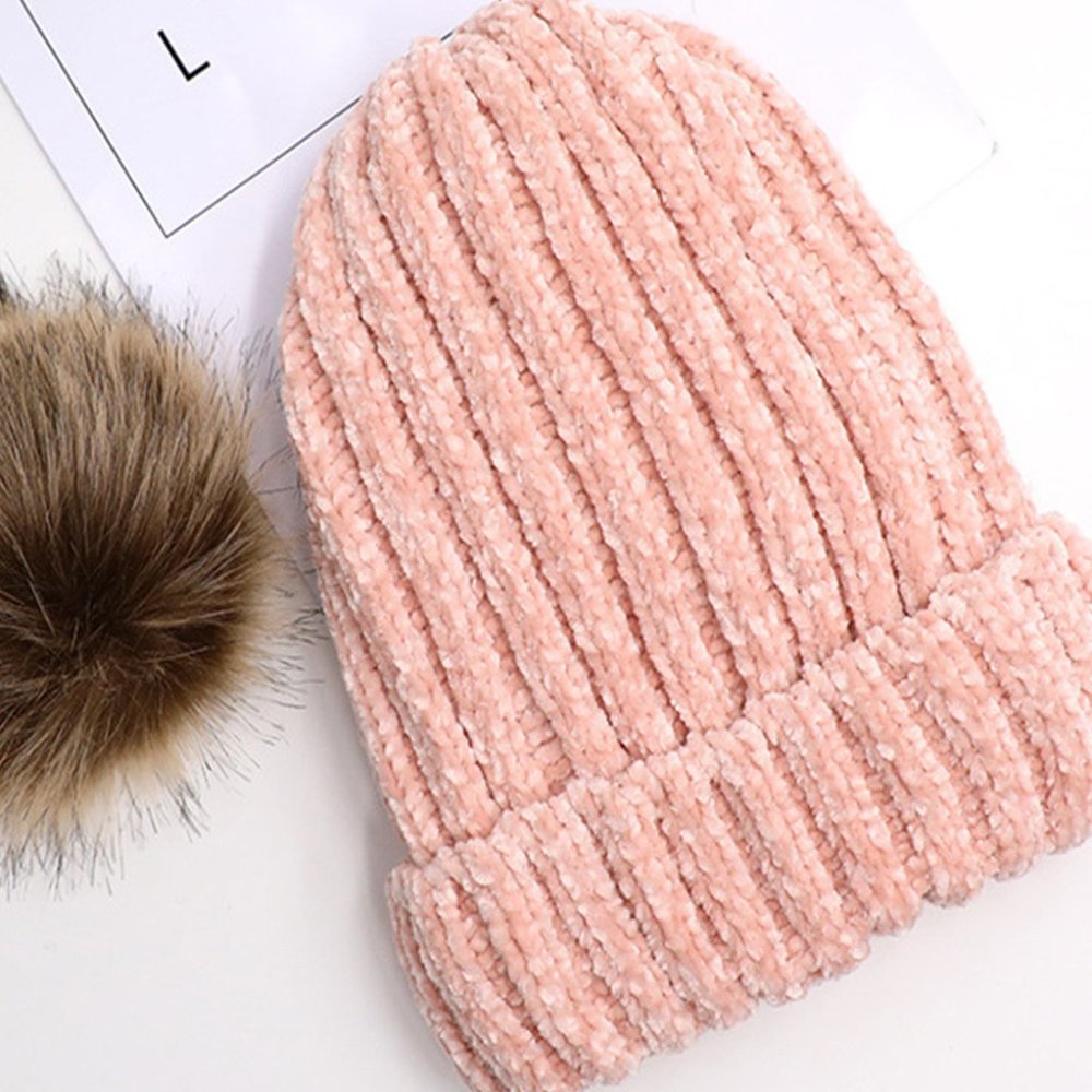 Super Soft & Cozy Pink Chenille Beanie Winter Hat - Picture 3 of 9